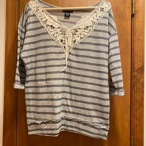 Wet seal grey white striped 3/4 sleeve lg shirt
